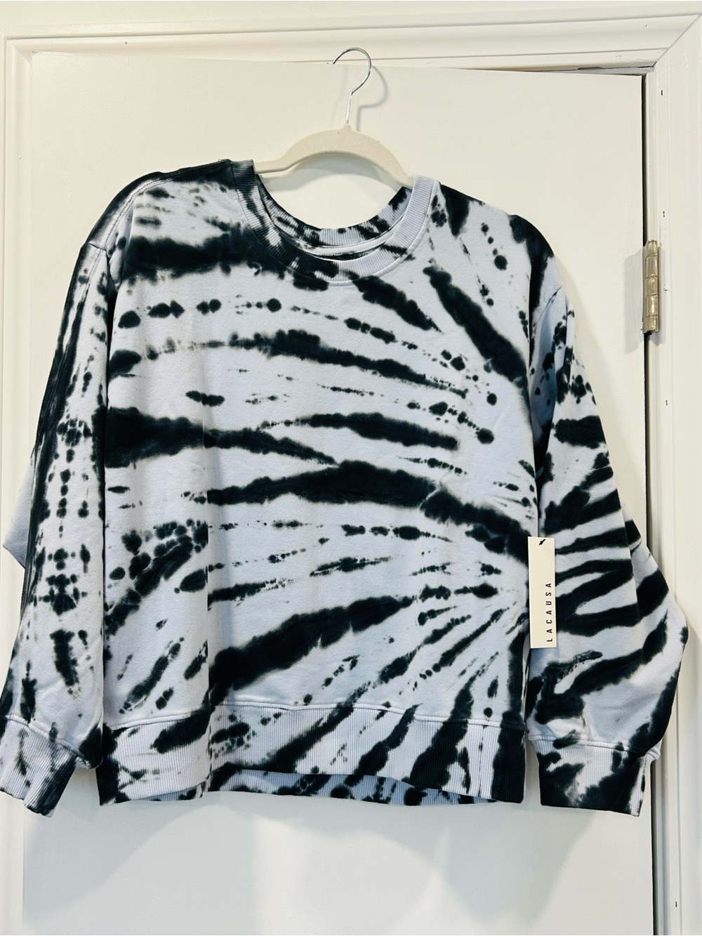 LACAUSA Navy & Baby Blue Zebra Tie-Dye Crewneck Sweatshirt NWT